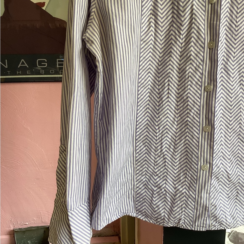 Talbots Women's Purple and White Striped Button-Down Shirt - Picture 4 of 5